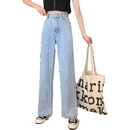 Autumn Denim Pants Casual Vintage Wide Leg Pants Jeans Light Washed Jeans Women Straight Loose High Waist Pants