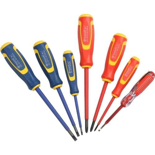 PENGGONG Insulated Screwdriver Set 7PCS Philips & Flat Head Magnetic Screwdriver Kit with Voltage Tester for Electrician Service
