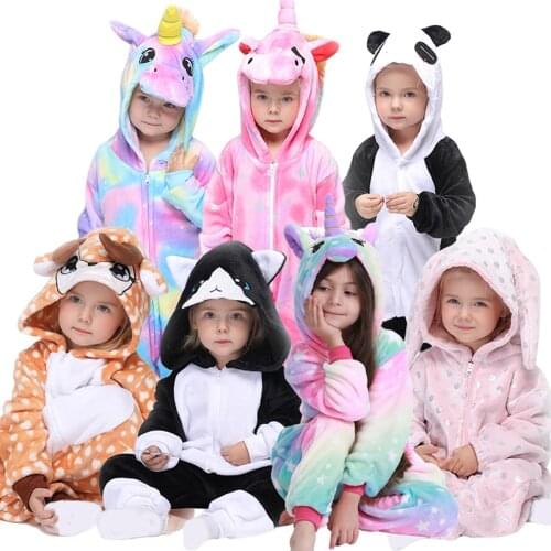 Kigurumi Unicorn Pajamas Winter Childrens Pajamas For Boys Girls Anime Cat Onesies Kids Animal Panda Pijamas Jumpsuit Sleepwear