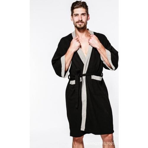 IANLAN Five-star Hotel Cotton Pajamas Mens Waffle Robe Sweating Sauna Bath Towel Hot Spring Bathrobe IL00479