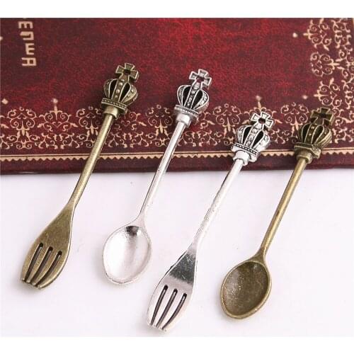 SWEET BELL 10set 20pcs two color crown Fork and Spoon Charms Pendants Diy Jewelry Findings DIY Handmade Craft D6356