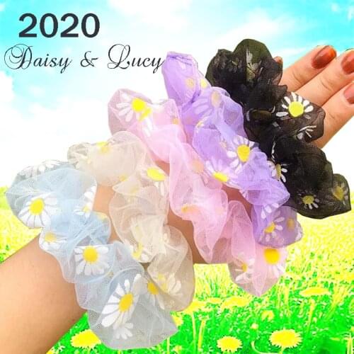 2020 Lucy Daisy Scrunchies Hair Bands Ins Fashion Women Girls Hair Bun Holder Ponytail Rope Mesh Floral Head Tie Accessories