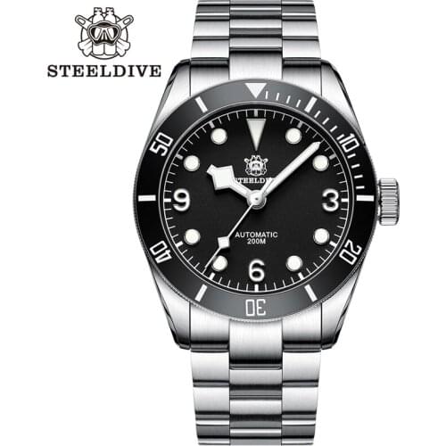 STEELDIVE 1958 Automatic Watch NH35 Arc Top Sapphire Mens Stainless Steel Diver Watch 200m C3 BGW9 Luminous Mechanical Watch