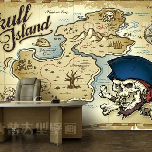 Type mural wallpaper mural pirate map personalized childrens room Custom Size