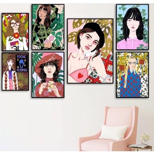 Vintage Retro Wall Art Canvas With Plant For Girl, Fashion, Nordic Posters And Prints, Wall Pictures For Living Room Decor