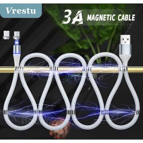Magic Rope USB-C Magnetic Cable Type C Micro USB Cable 3A Phone Fast Charging Silicone Cord for iPhone 12 Samsung Xiaomi Huawei