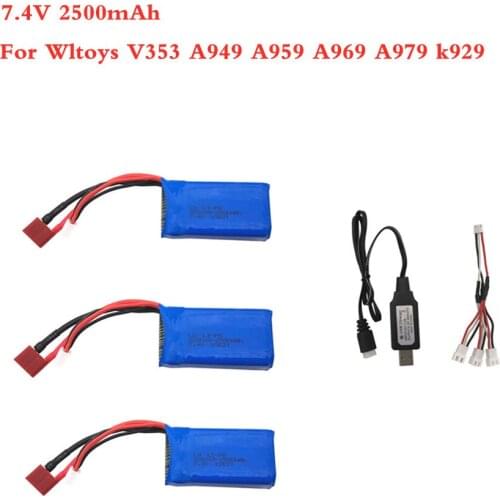7.4v 2500mAh Lipo battery Charger Sets for Wltoys 144001 V353 A949 A959 A969 A979 k929 RC Car Aircraft Parts 903048 Battery