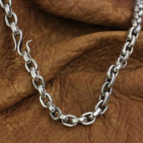 Fish hook clasp 925 Sterling Silver Mens Chain Biker Punk Necklace TA141