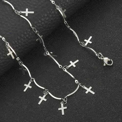 Fashion Stainless Steel Cross Pendant Link Chain Ladies High Quality Pendant Necklace Prayer Simple Jewelry Gift