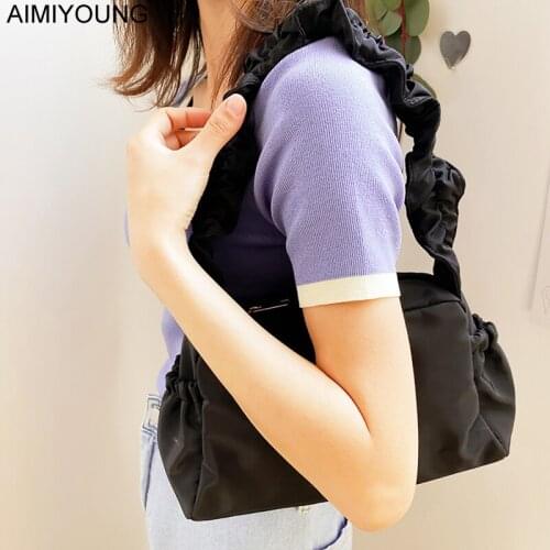 AIMIYOUNG Women Shoulder Bags Designer Handbags Pleated Handle Tote Bags Black Handbag New Style Bolsa Feminina sac a main femme