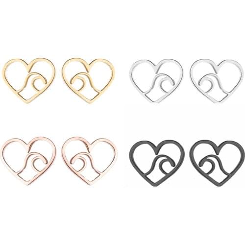 SMJEL Trendy Wave Heart Earrings For Women Stainless Gold Steel Rose Black Earings Ear Studs Kolczyki damskie