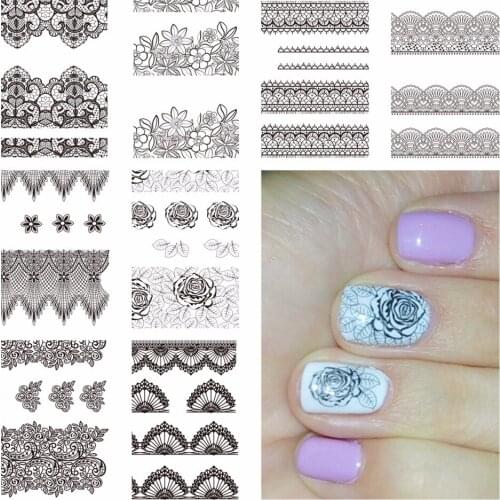 YZWLE 1 Sheet Optional Black Lace Flower Designs Nail Art Water Decals Transfer Sticker For Nails