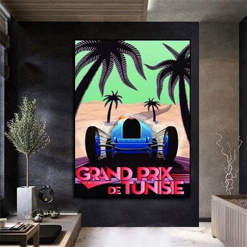 1933 Grand Prix Of Tunisie Race Car Vintage Poster Print On Canvas Painting Home Decor Wall Picture For Living Room