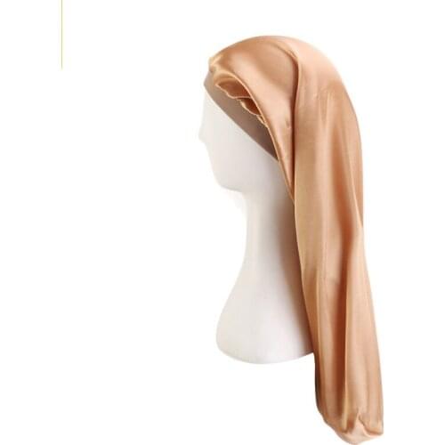 2021 Female Bonnet Hijabs Womens Turban Women Satin Hat Night Hat Ladies Head Wrap Long Barrel Cap Muslim Head Scarf Headdress