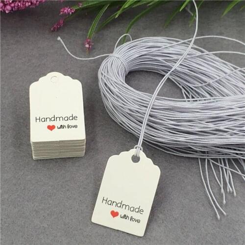 300Pcs/Lot DIY White Printed Handmade With Love Paper 3x2cm Hanging Tags For Special Festival Gifts Note Label Tags With Strings