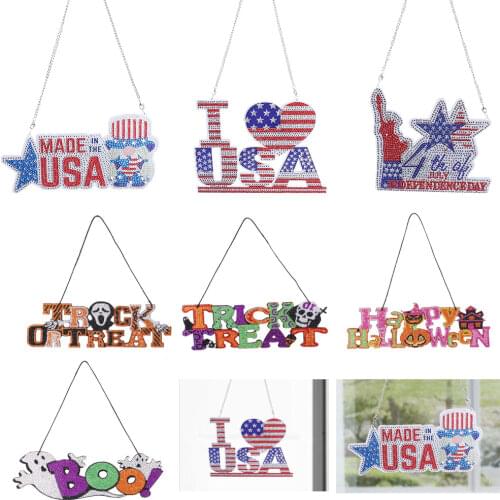 5D Diamond Painting Halloween Door Sign Crystal Halloween Pendant DIY Craft Mosaic Art Hanging DIY Diamond Painting Pendant