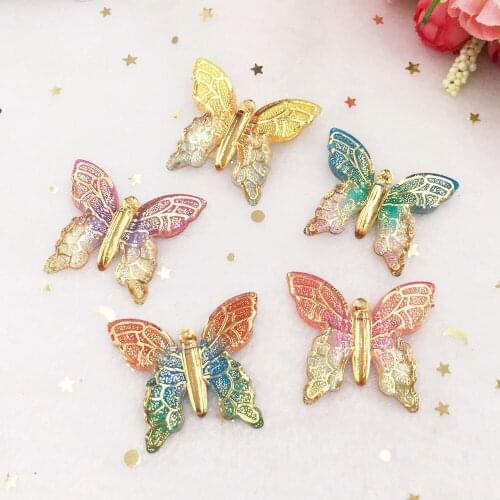 New 10pcs resin Big Colorful butterflies Flat back rhinestone appliques DIY 1 hole Wedding scrapbook Accessories craft SW42