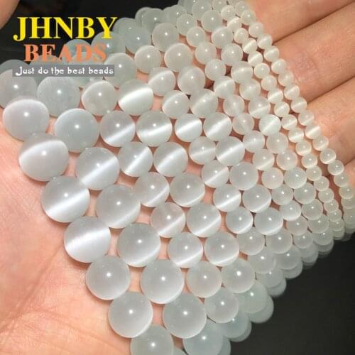 JHNBY White Cats Eye opal Natural Stone 4/6/8/10/12MM glass Spacer Loose beads for Jewelry making DIY bracelet necklace Finding