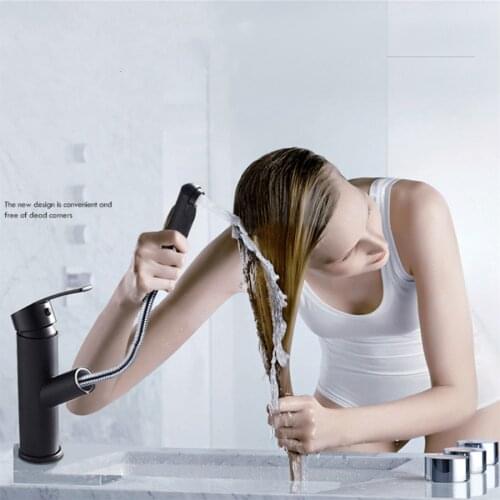 Mixers Black Faucet Bathroom Basin Faucets Hot Cold Mixer Tap Kitchen Faucet Pull Out Single Hole Tap Stream Deck Shampoo Tool