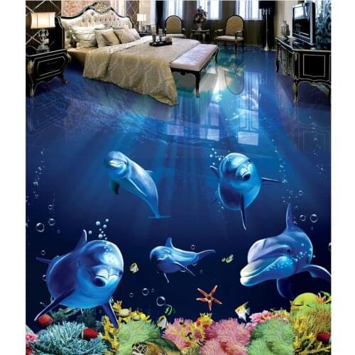 Photo wallpaper mural floor dolphin 3d floor wallpapers Custom Photo self-adhesive 3D floor Home Decoration