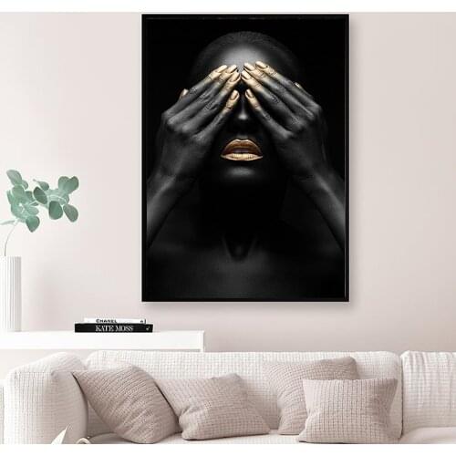 HD Print By EPSOM Black and Gold African Nude Woman Canvas Painting Portrait Posters and Prints Wall Pictures for Living Room