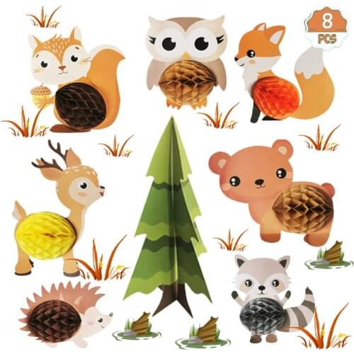 Woodland Party Animals DIY Honeycomb Ball Jungle Kids Boy One 1st Birthday Party Forest Creatures Theme Birthday Party Supplies