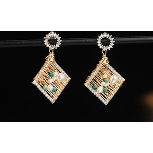 Fashion Women Freshwater Pearls Crystal Zircon Earring Drop Dangle Stud Earrings Party Wedding Bridesmaid Jewelry Accessories