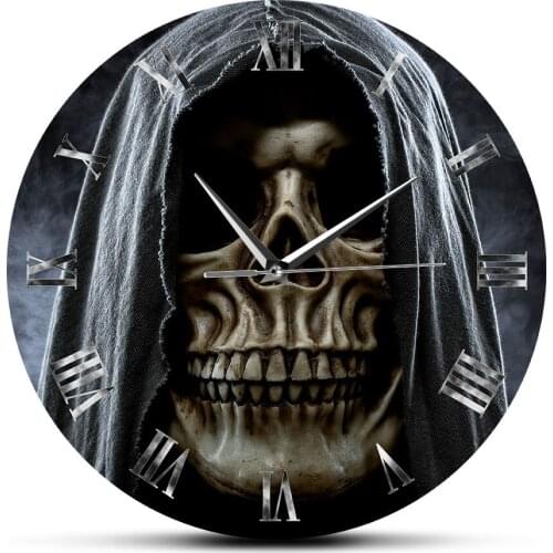 Grim Reaper Skull Skeleton Halloween Home Decor Wall Clock Death Evil Killer Grim Ghost Wall Art Silent Non-ticking Wall Watch