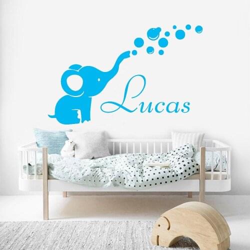 Kids Room Wall Stickers Cute Elephant Personalized Name Wall Decor Baby Room Removable Vinyl Nursery Interior Wall Decals Y444