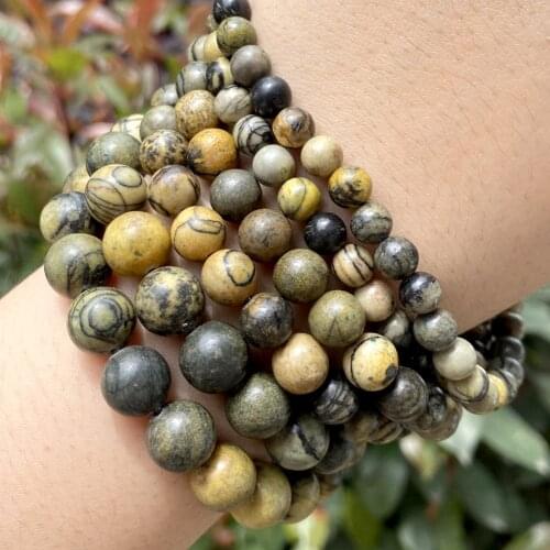 Wholesale Yellow Web Rhodonite Stone Round Beads For Jewelry Making 6/8/10mm Spacer Loose Beads Diy Bracelet Necklace