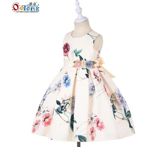 Outong Girl Dresses 9 to 16 Years Flower Print Summer Dress Older Children Clothes Casual Cotton Clothing Children Dresses