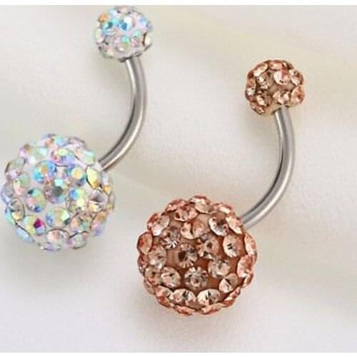 1PC Double Crystal Balls Belly Button Ring Navel Piercing Body Jewelry Colorful Zircon Surgical Steel Women Sexy Body Jewelry