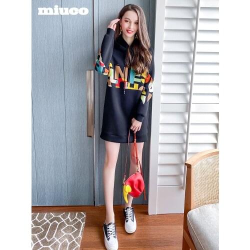 Color contrast letters fashion raglan sleeve hooded drawstring black sweater dress womens wear 2021 spring High Top Quality