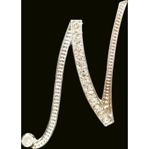 RSHCZY Letter N Cute Brooch For Women Men Rhinestones Crystal Silver Color Metal Pins Jewelry Accessories Christmas Gift
