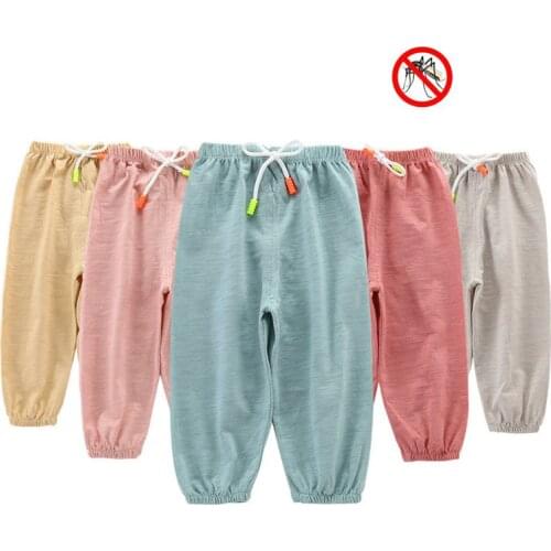 12M-5T Baby Summer Candy Color Anti-Mosquito Pants Boy Girl Soft Bamboo Cotton Tie Bloomers Loose Pants Kids Spring Harem Pants