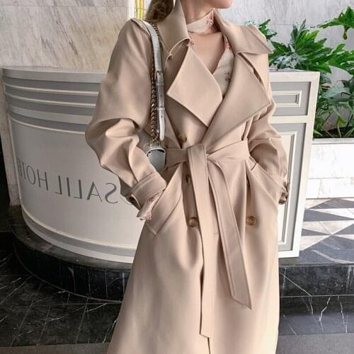 2021 Fashion Khaki Windbreaker Womens Spring Autumn Mid-length British Style Over-the-knee Casual Trench Coats 102A