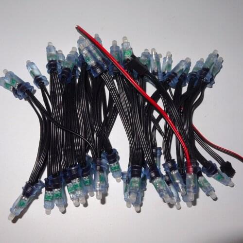WS2811-F5;5mm round hat full rgb pixel node;DC5V input;IP68;50pcs a string;with all black wire