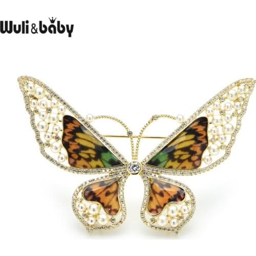 Wuli&baby Big Pearl Butterflly Brooches For Women Beauty Insects Weddings Party Office Brooch Pins Gifts