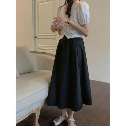 2021 Summer New Hepburn Umbrella Skirt Female French Retro High Waist Mid-Calf Solid Skirt N507H