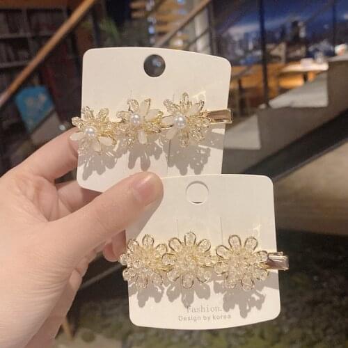 Flower Crystal Hairpin Rhinestone Imitation Pearl Duckbill Clip Small Lace Barrette Alloy Hairclip Fashion Headdress