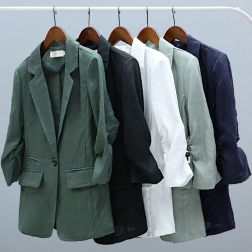 Womens blazer Cotton and linen suit jacket female spring new retro casual British wind suit women blazers and jackets blazer