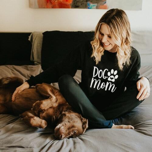 Dog Mom Print Womens Sweatshirt Dog Lover Clothing Harajuku Casual Round Neck Winter Brushed Pullovers Female Tops Ropa Mujer