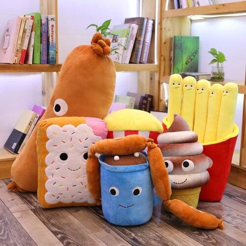 1pc Plush Toys Funny Food Pillow French Fries Pizza Stuffed Soft Food Pillow Sofa Pillow Cushion Kids Toys Girls Birthday Gifts