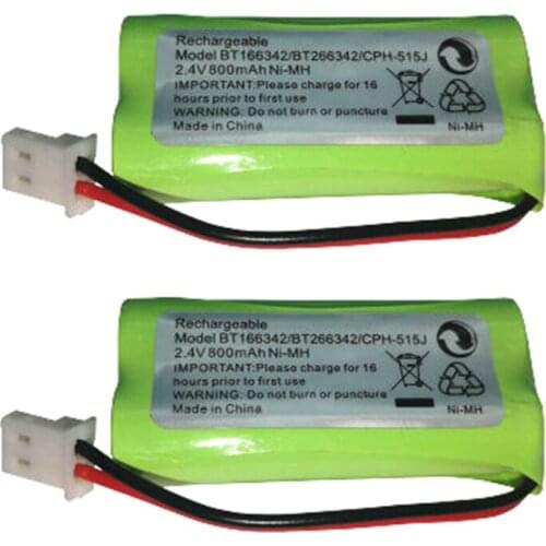 2 PCS 2.4V 800mAh NI-MH Battery Pack for Cordless Home Phone AT&T BT166342 BT266342 TL32100 TL90070