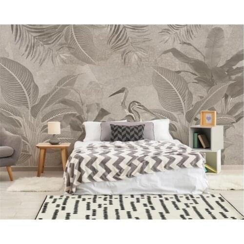 Beibehang Custom wallpaper Nordic hand-painted vintage medieval tropical plants flowers and birds TV background 3d wallpaper