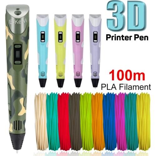 E-kewl 3D Pen PLA Filament 1.75mm 3D Printing Pen DIY Pens Drawing Pencil With LED Screen Birthday Educational Gift For Kids