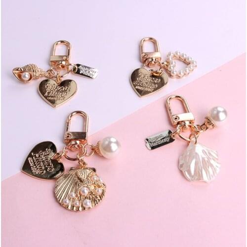 4Pcs Cute Love Letter Shell Conch Pearl Metal Golden Keychain Kit Girls Bag Charm Car Keyring Fashion Jewelry