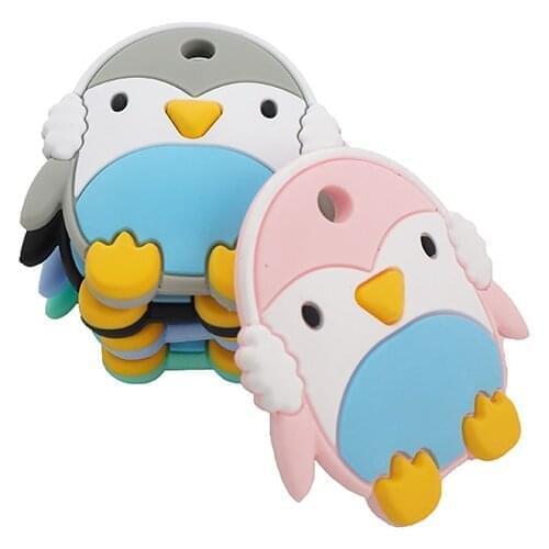 Chenkai 50PCS BPA Free Silicone Baby Penguin Teether Animal Teething Food Grade For Baby Chewable Pacifier Pendant Accessories