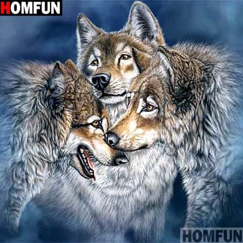 HOMFUN Full Square/Round Drill 5D DIY Diamond Painting "Animal wolf" 3D Embroidery Cross Stitch 5D Home Decor Gift A13696