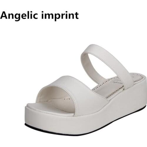 Angelic imprint woman mori girl lolita shoes lady mid trifle heels pumps wedges sandal women princess summer sandals white 5cm